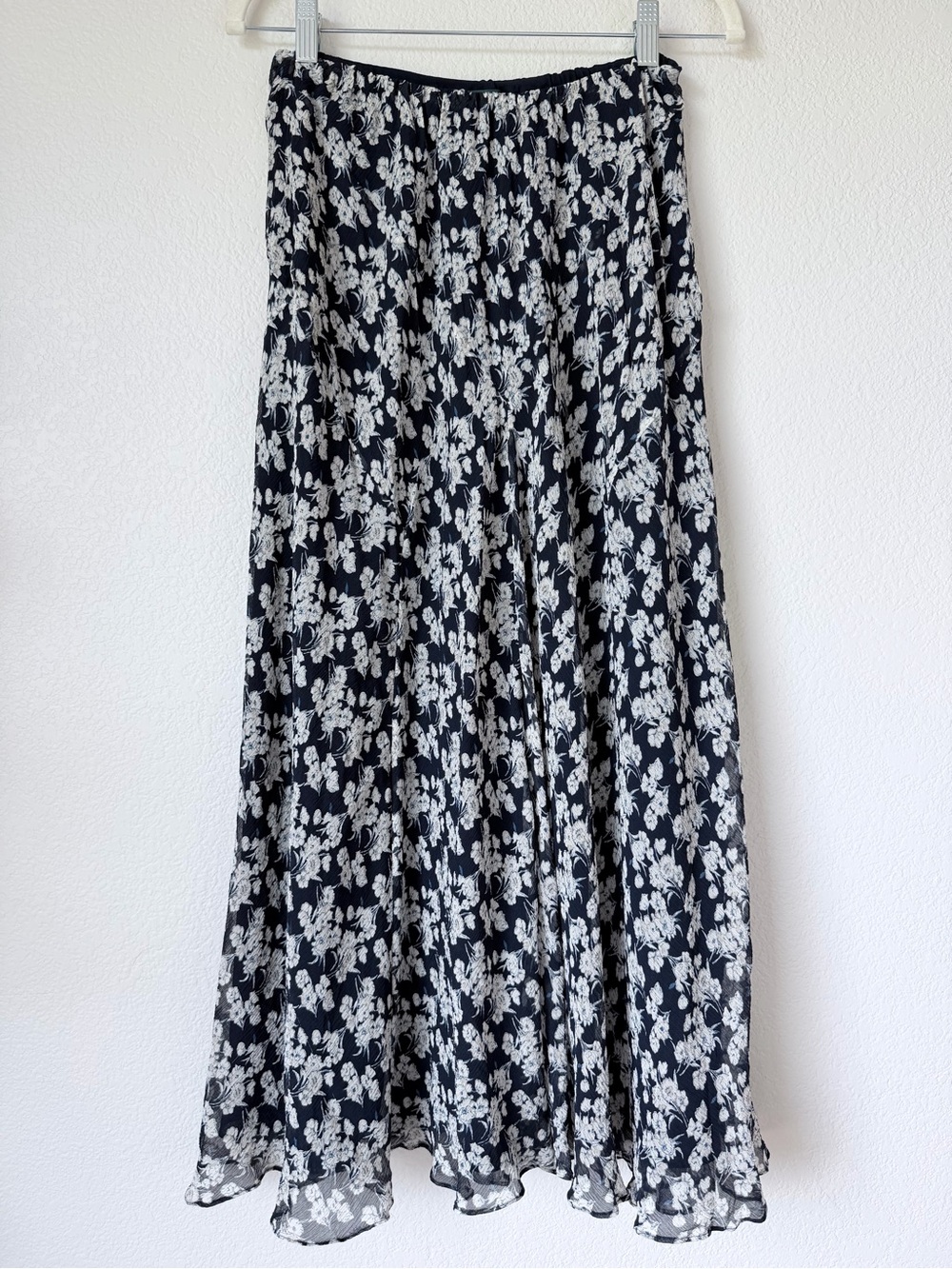 Lauren Ralph Lauren 100% Silk Floral Maxi Skirt Navy Cream 1X